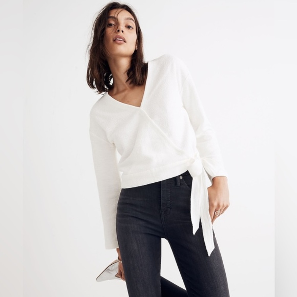 Madewell Texture and Thread Long‎ Sleeve Wrap Top White NWOT